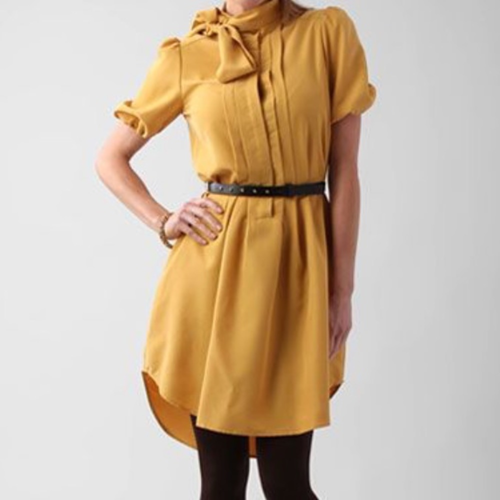 Mustard Yellow Bow Tie Dress